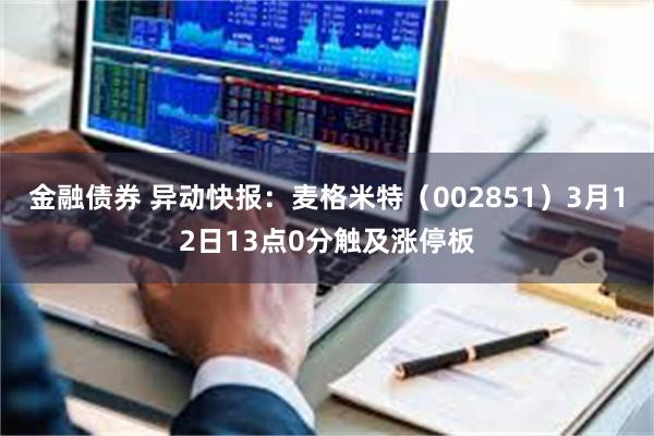 金融债券 异动快报：麦格米特（002851）3月12日13点0分触及涨停板